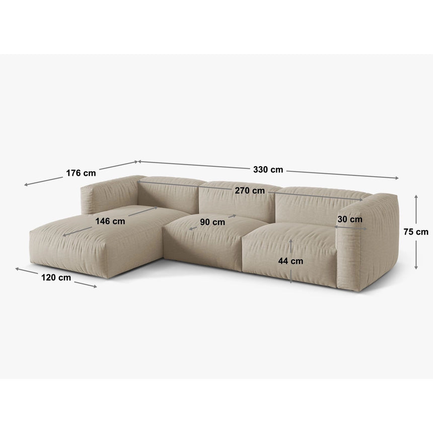 Martina modulares Ecksofa, Linke Seite, Sitztiefe 90 cm, aus Boucle in Anthrazit (Monet Anthracite), 330x176 cm von Micadoni – Bild 2