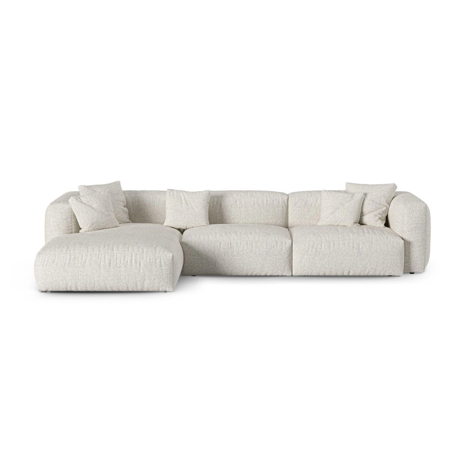 Martina modulares Ecksofa, Linke Seite, Sitztiefe 90 cm, aus Boucle in Grau Beige meliert (Monet Pearl), 330x176 cm von Micadoni – Bild 1