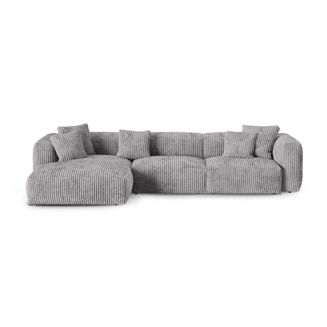 Martina modulares Ecksofa, Linke Seite, Sitztiefe 90 cm, aus Cord in Hellgrau (Tilia 86), 330x176 cm von Micadoni – Bild 1