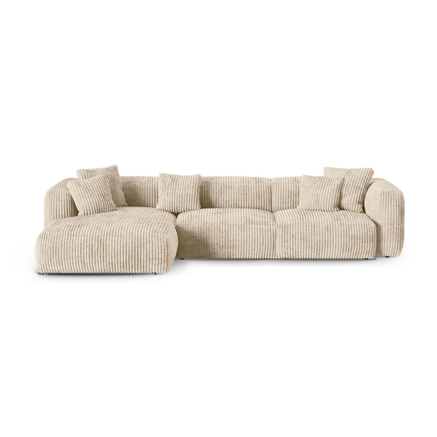 Martina modulares Ecksofa, Linke Seite, Sitztiefe 90 cm, aus Cord in Leichtes Beige (Tilia 03), 330x176 cm von Micadoni – Bild 1