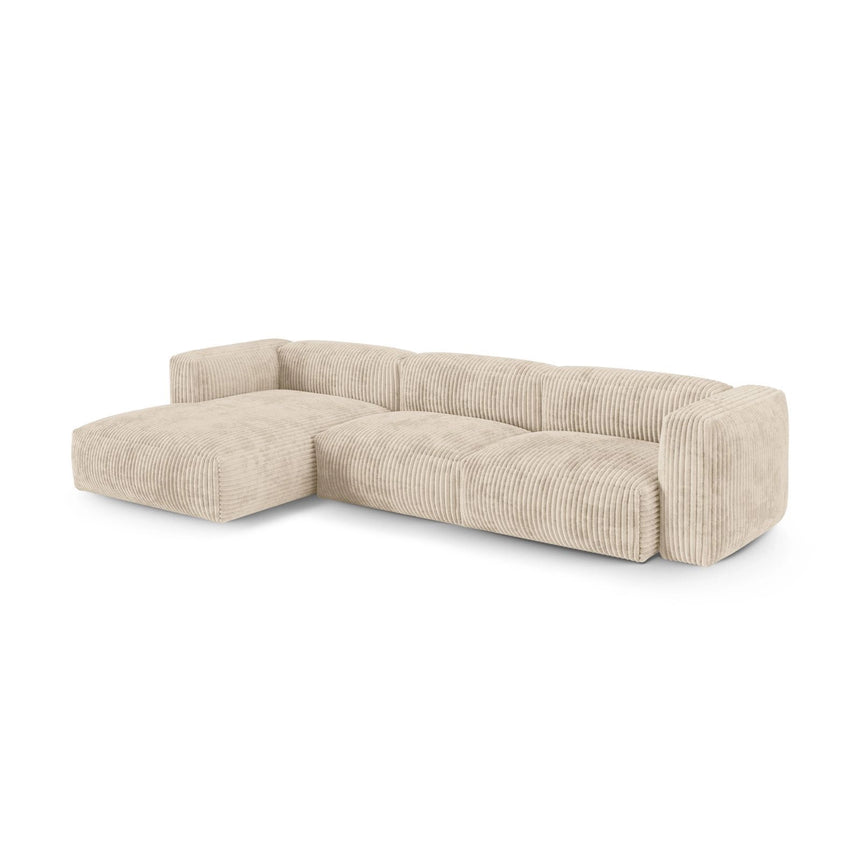 Martina modulares Ecksofa, Linke Seite, Sitztiefe 90 cm, aus Cord in Leichtes Beige (Tilia 03), 330x176 cm von Micadoni – Bild 3