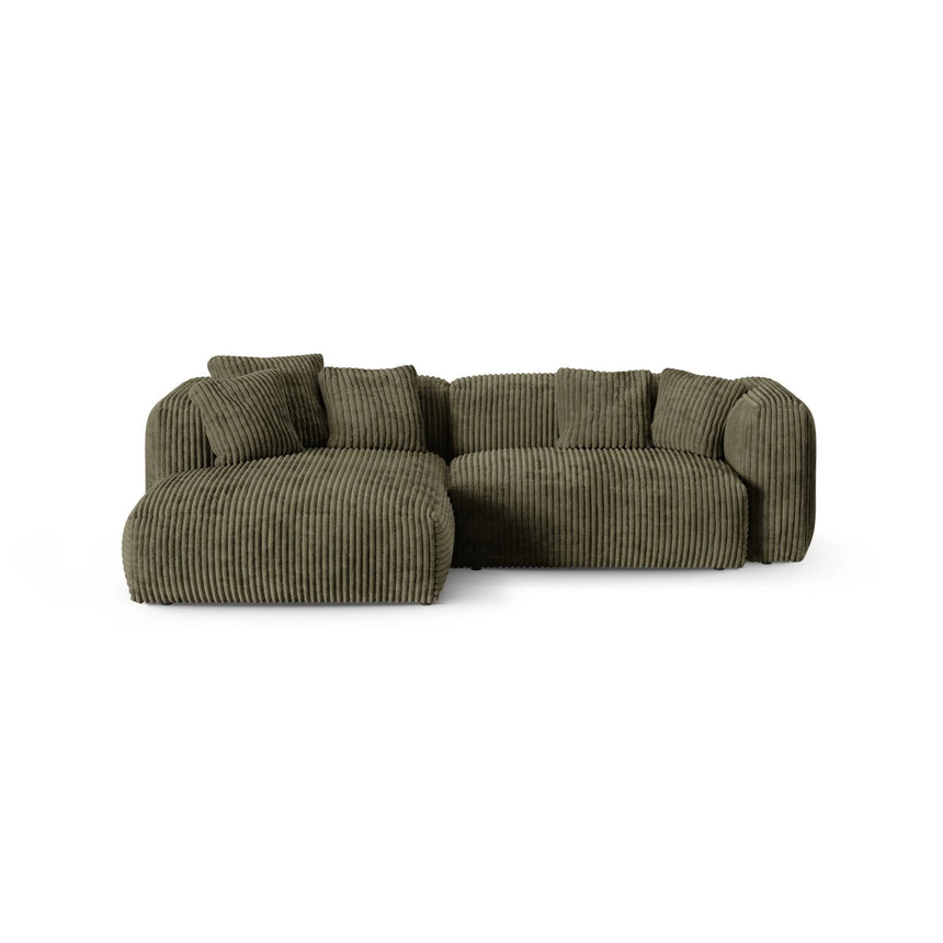 Martina modulares Ecksofa, Linke Seite, Sitztiefe 90 cm, aus Cord in Moosgrün (Tilia 37), 280x176 cm von Micadoni – Bild 1