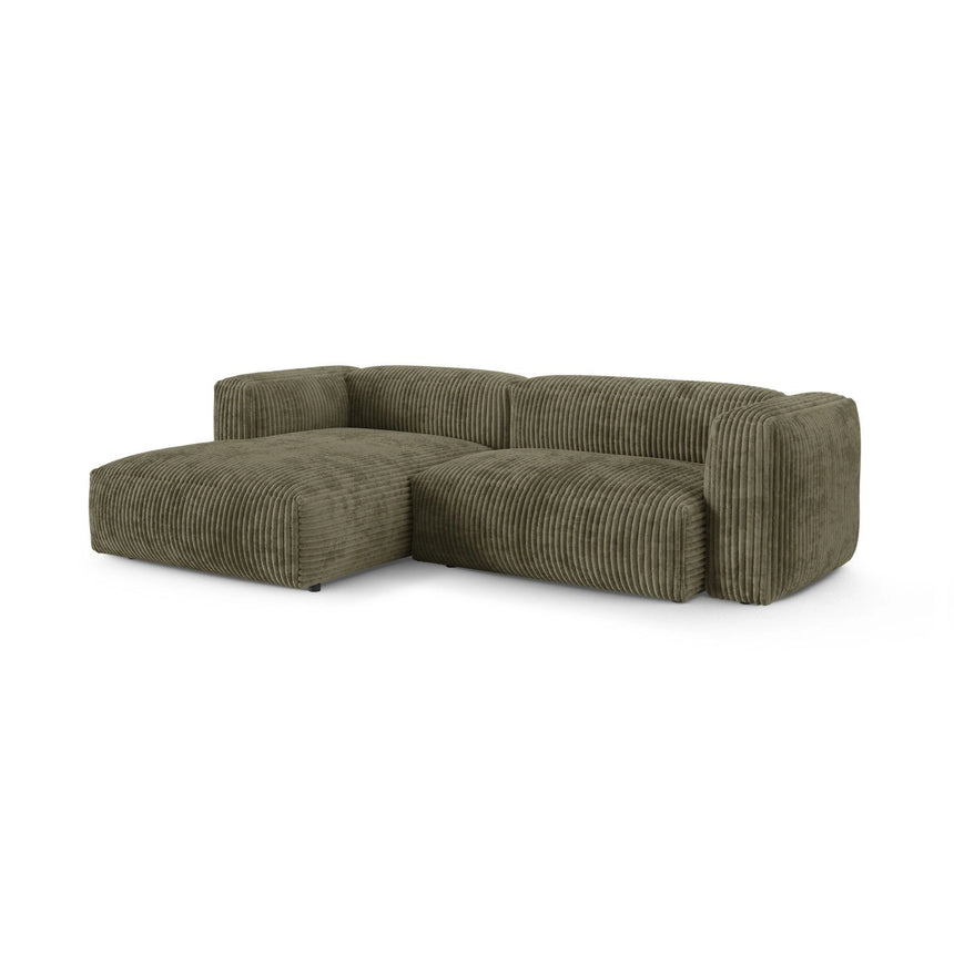 Martina modulares Ecksofa, Linke Seite, Sitztiefe 90 cm, aus Cord in Moosgrün (Tilia 37), 280x176 cm von Micadoni – Bild 3
