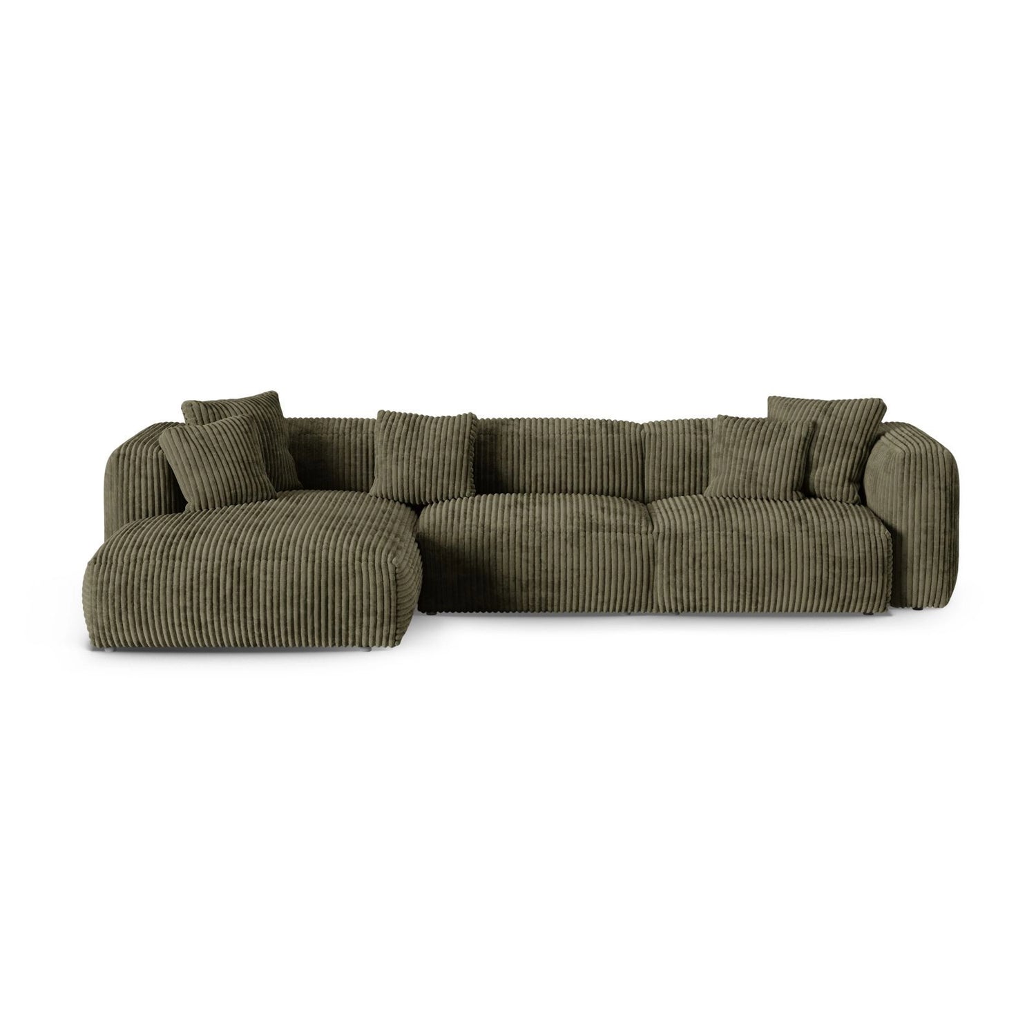 Martina modulares Ecksofa, Linke Seite, Sitztiefe 90 cm, aus Cord in Moosgrün (Tilia 37), 330x176 cm von Micadoni – Bild 1
