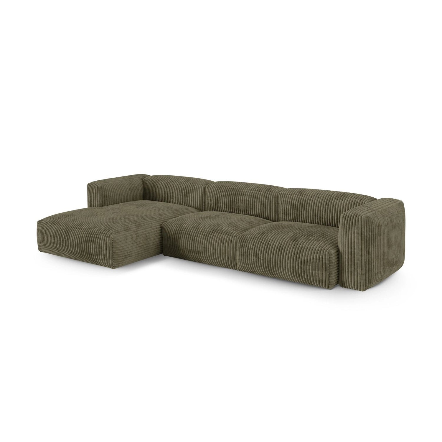Martina modulares Ecksofa, Linke Seite, Sitztiefe 90 cm, aus Cord in Moosgrün (Tilia 37), 330x176 cm von Micadoni – Bild 3