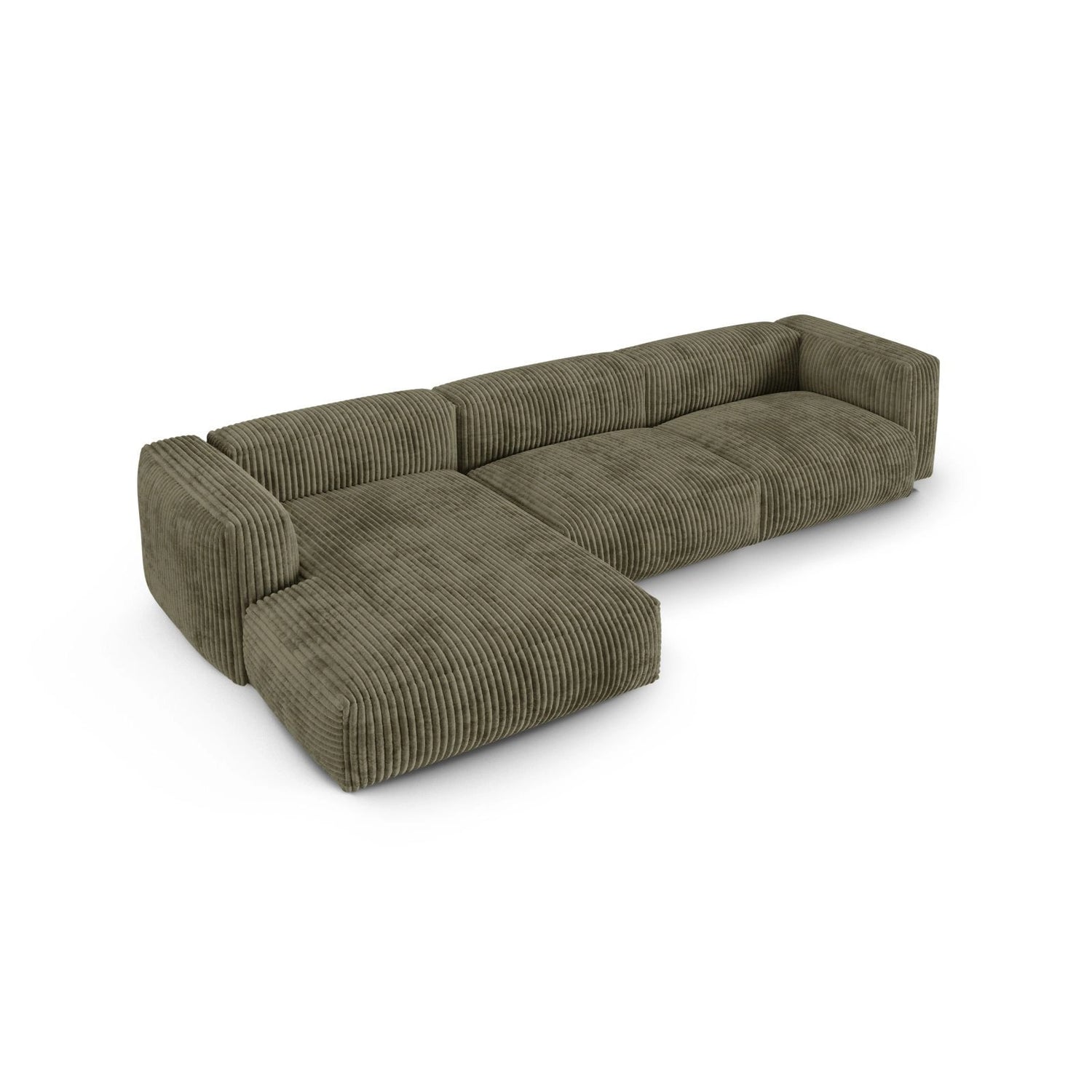 Martina modulares Ecksofa, Linke Seite, Sitztiefe 90 cm, aus Cord in Moosgrün (Tilia 37), 330x176 cm von Micadoni – Bild 4