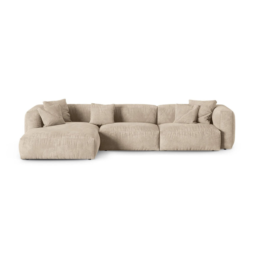 Martina modulares Ecksofa, Linke Seite, Sitztiefe 90 cm, aus Samt, Cord, Boucle oder Strukturstoff, 330x176 cm von Micadoni – Bild 1