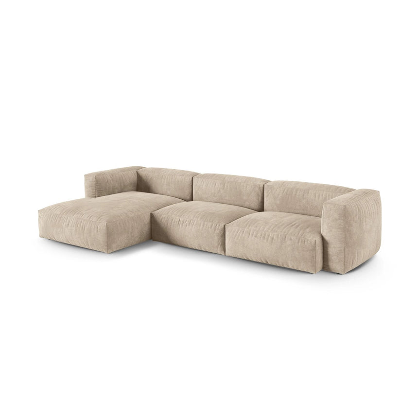 Martina modulares Ecksofa, Linke Seite, Sitztiefe 90 cm, aus Samt, Cord, Boucle oder Strukturstoff, 330x176 cm von Micadoni – Bild 3