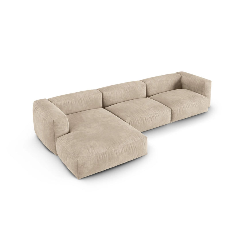 Martina modulares Ecksofa, Linke Seite, Sitztiefe 90 cm, aus Samt, Cord, Boucle oder Strukturstoff, 330x176 cm von Micadoni – Bild 4