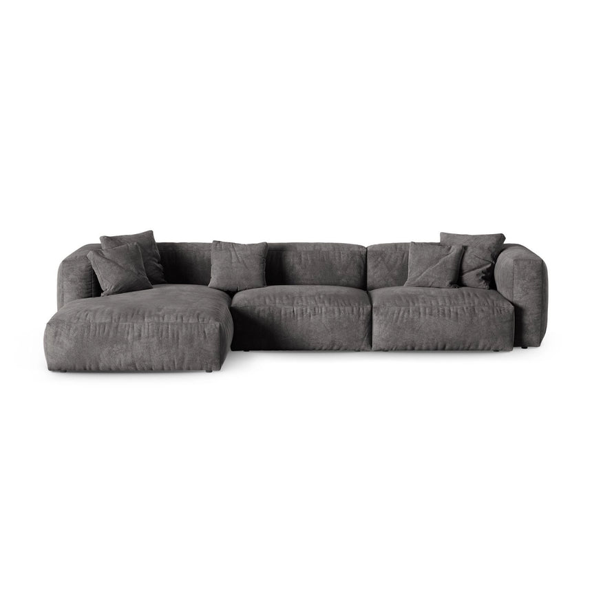 Martina modulares Ecksofa, Linke Seite, Sitztiefe 90 cm, aus Samt in Grau (Vogue 15), 330x176 cm von Micadoni – Bild 1