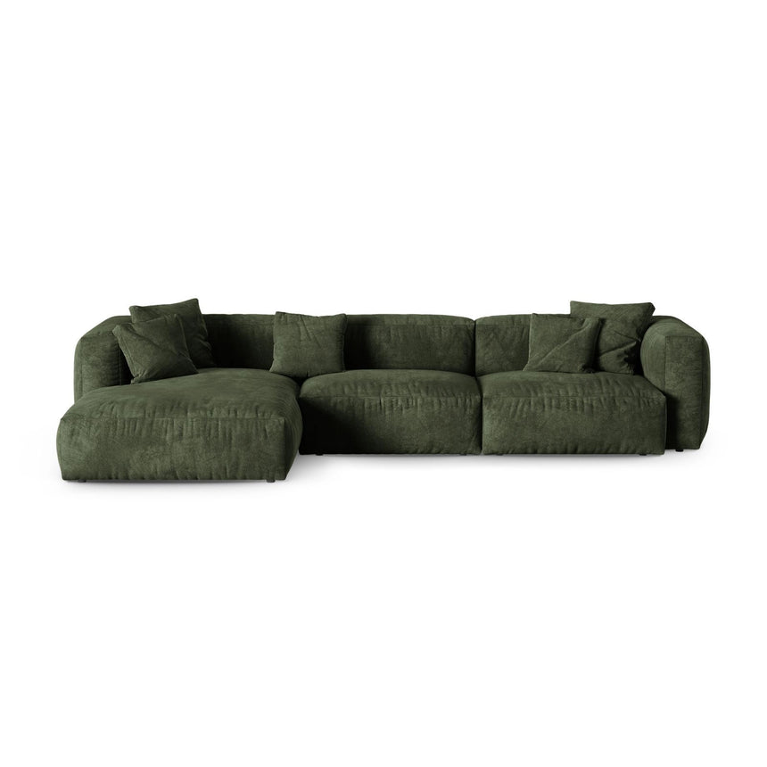 Martina modulares Ecksofa, Linke Seite, Sitztiefe 90 cm, aus Samt in Grün (Vogue 11), 330x176 cm von Micadoni – Bild 1