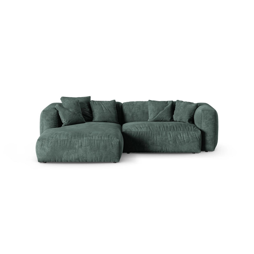Martina modulares Ecksofa, Linke Seite, Sitztiefe 90 cm, aus Samt in Petrol (Vogue 12), 280x176 cm von Micadoni – Bild 1