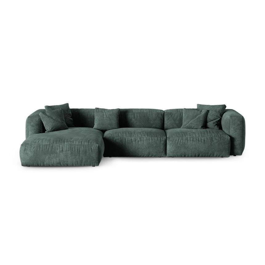 Martina modulares Ecksofa, Linke Seite, Sitztiefe 90 cm, aus Samt in Petrol (Vogue 12), 330x176 cm von Micadoni – Bild 1