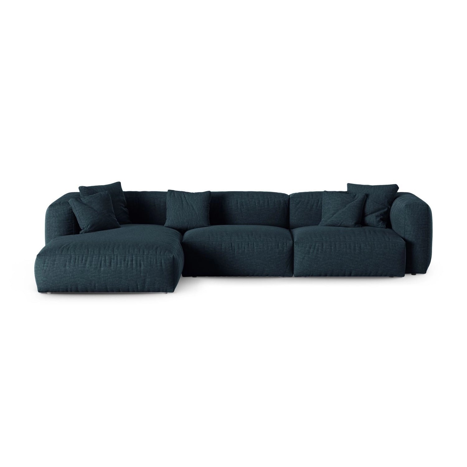 Martina modulares Ecksofa, Linke Seite, Sitztiefe 90 cm, aus Strukturierter Stoff in Blau Jeans (Boston Ocean), 330x176 cm von Micadoni – Bild 1