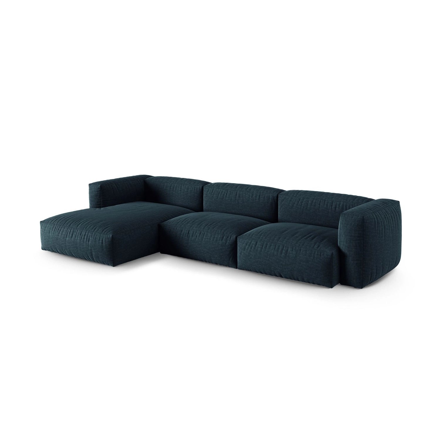 Martina modulares Ecksofa, Linke Seite, Sitztiefe 90 cm, aus Strukturierter Stoff in Blau Jeans (Boston Ocean), 330x176 cm von Micadoni – Bild 3