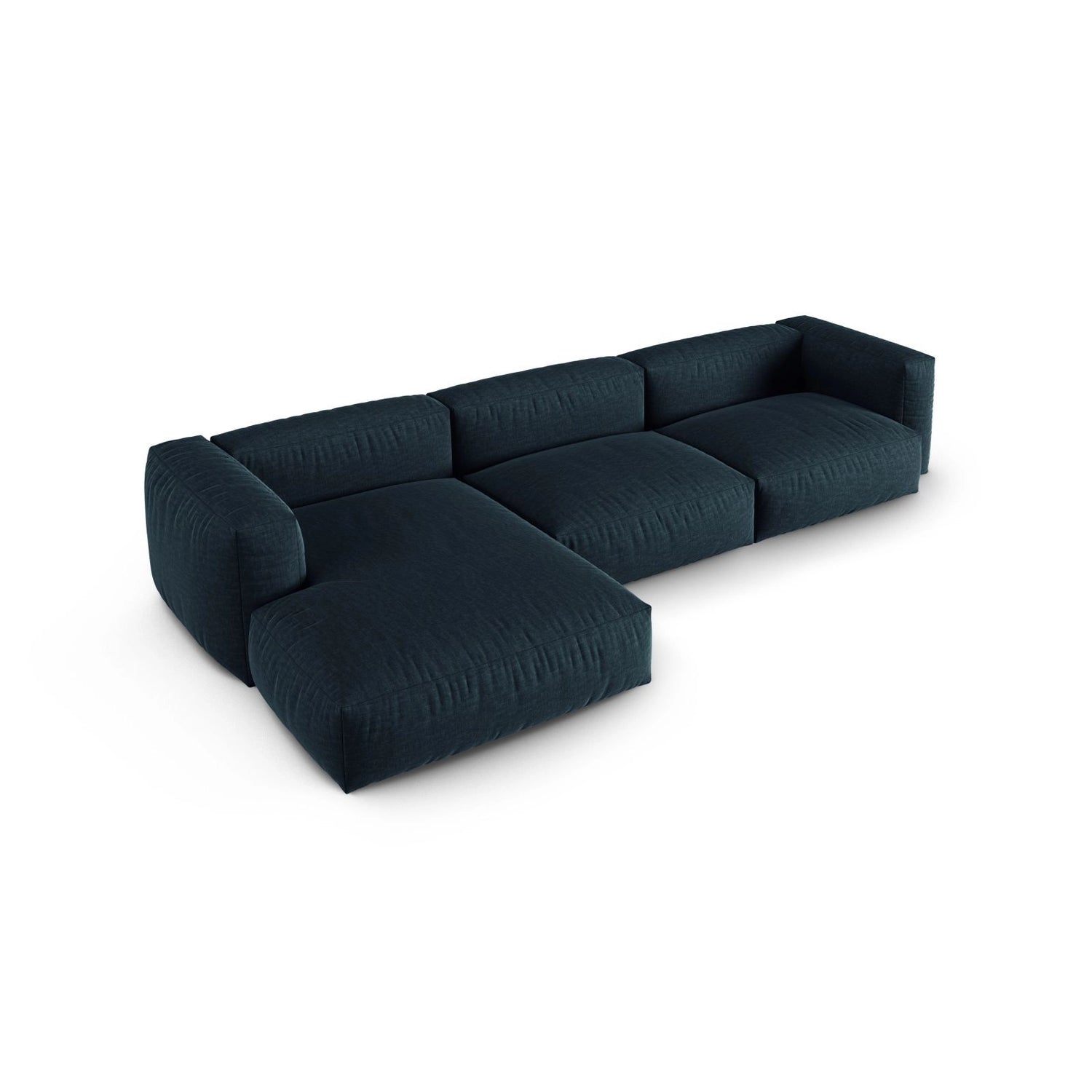 Martina modulares Ecksofa, Linke Seite, Sitztiefe 90 cm, aus Strukturierter Stoff in Blau Jeans (Boston Ocean), 330x176 cm von Micadoni – Bild 4