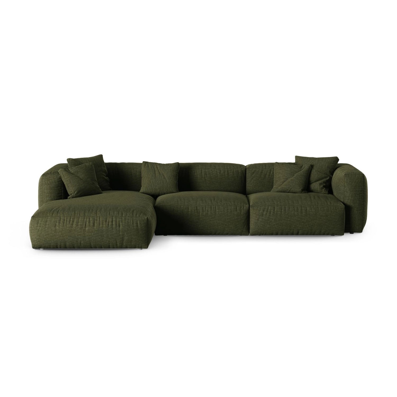 Martina modulares Ecksofa, Linke Seite, Sitztiefe 90 cm, aus Strukturierter Stoff in Grün (Boston Forest), 330x176 cm von Micadoni – Bild 1