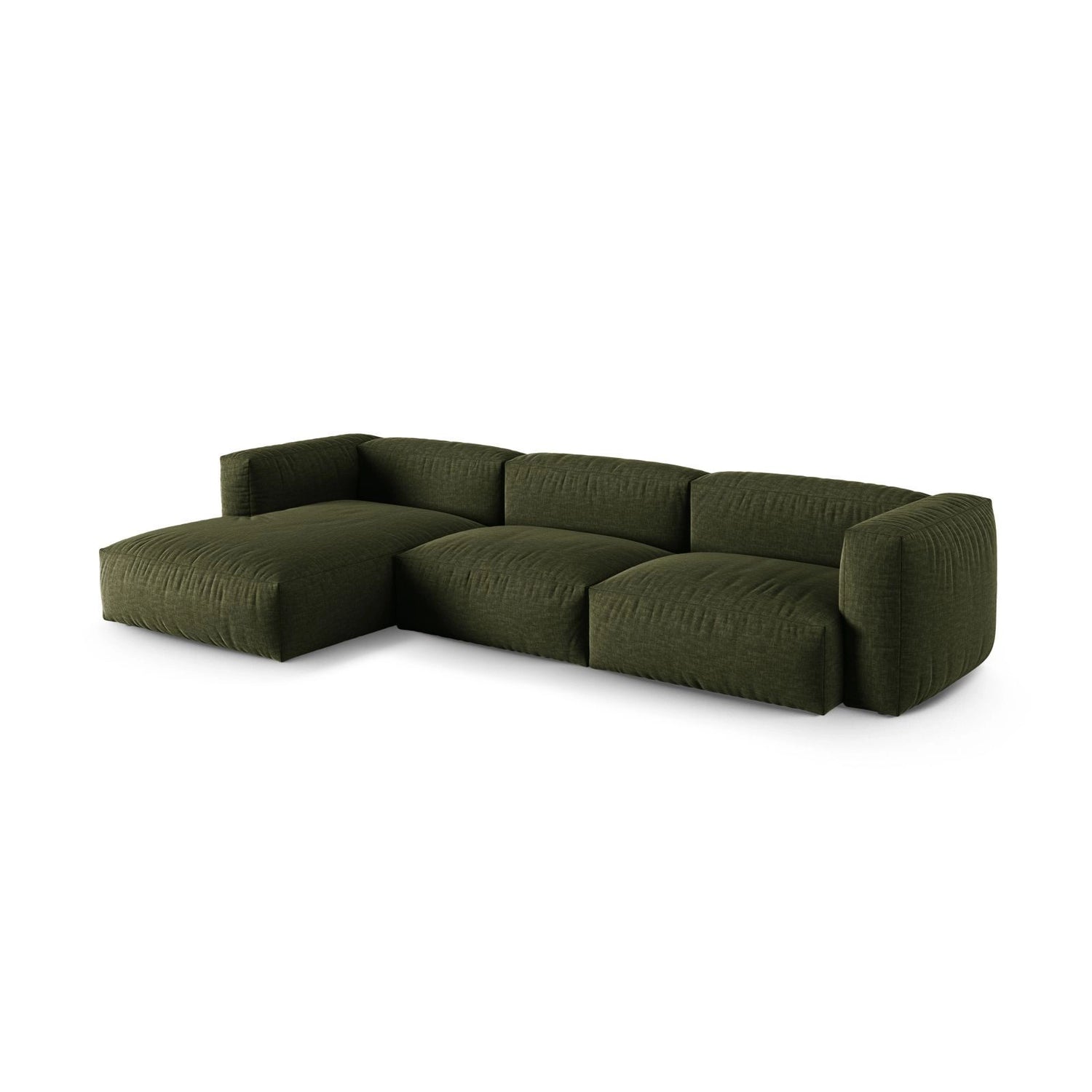 Martina modulares Ecksofa, Linke Seite, Sitztiefe 90 cm, aus Strukturierter Stoff in Grün (Boston Forest), 330x176 cm von Micadoni – Bild 3