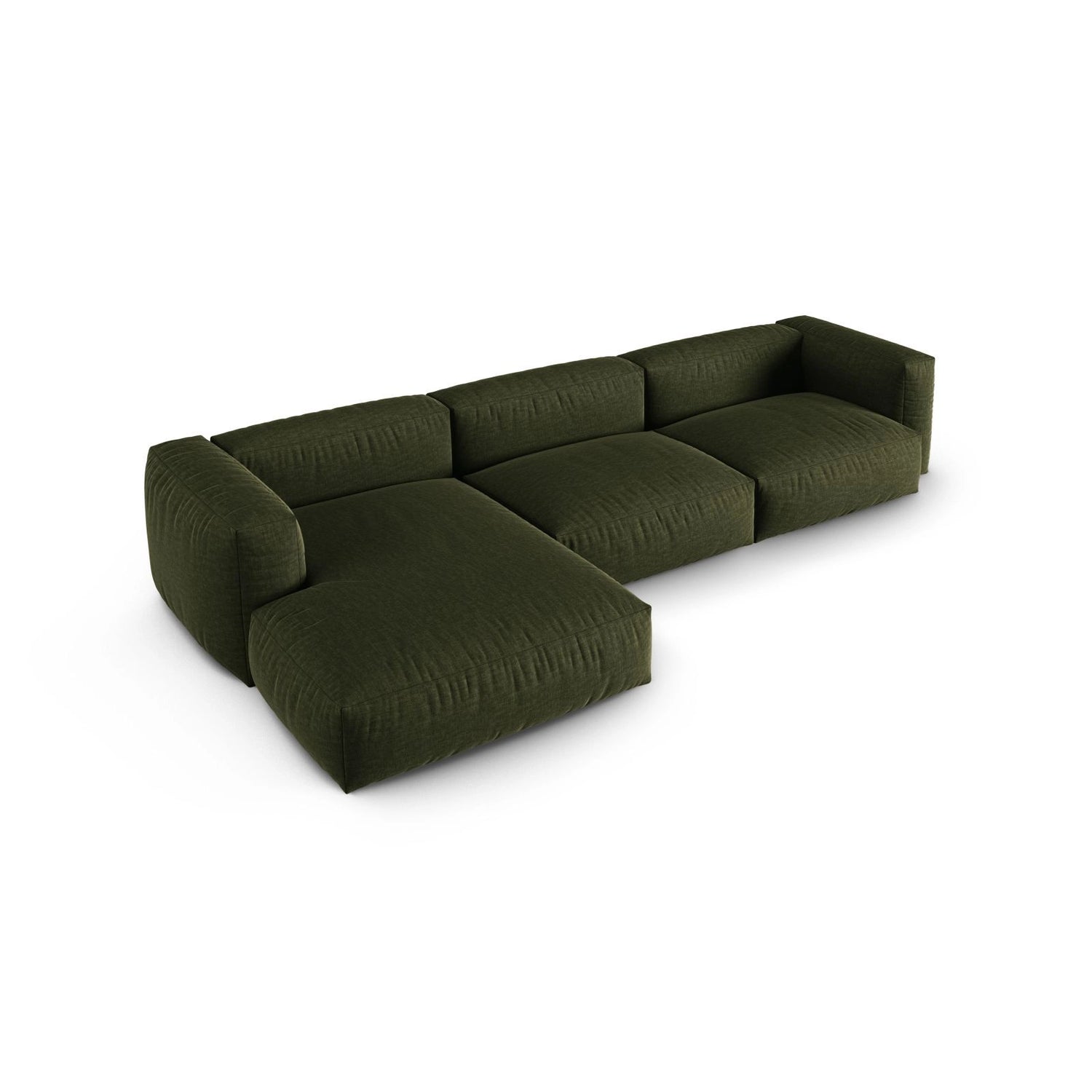 Martina modulares Ecksofa, Linke Seite, Sitztiefe 90 cm, aus Strukturierter Stoff in Grün (Boston Forest), 330x176 cm von Micadoni – Bild 4