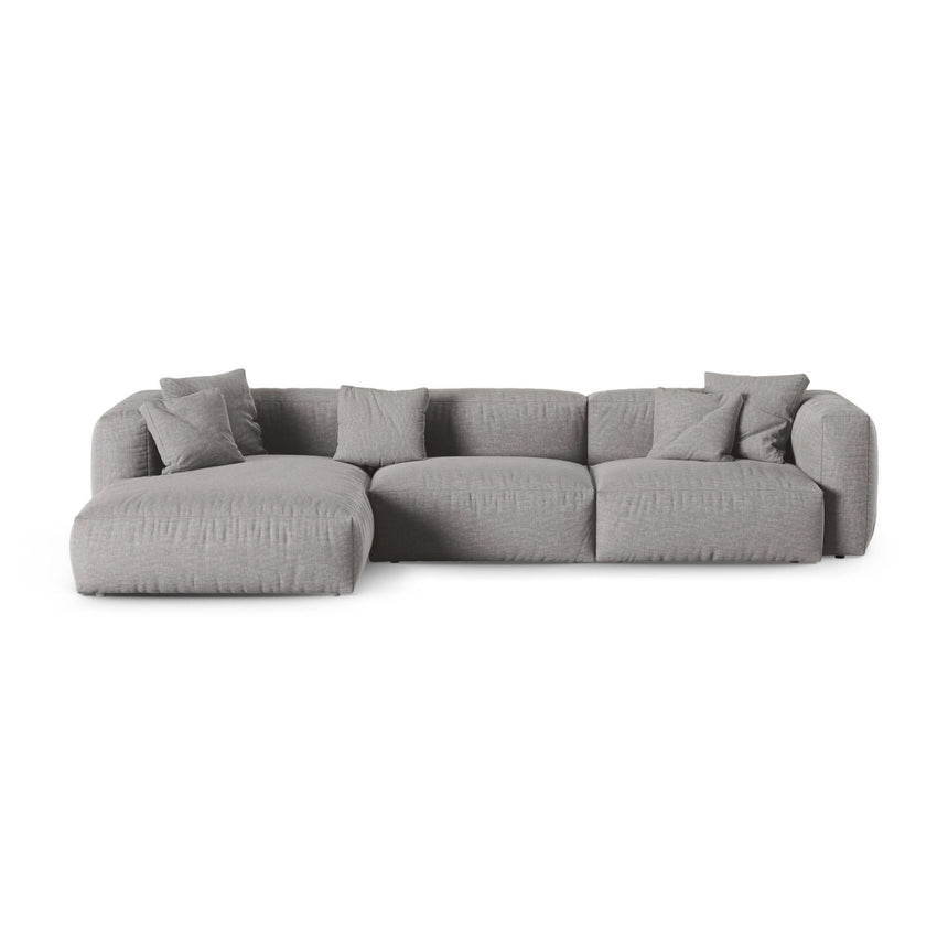 Martina modulares Ecksofa, Linke Seite, Sitztiefe 90 cm, aus Strukturierter Stoff in Hellgrau (Boston Light Grey), 330x176 cm von Micadoni – Bild 1