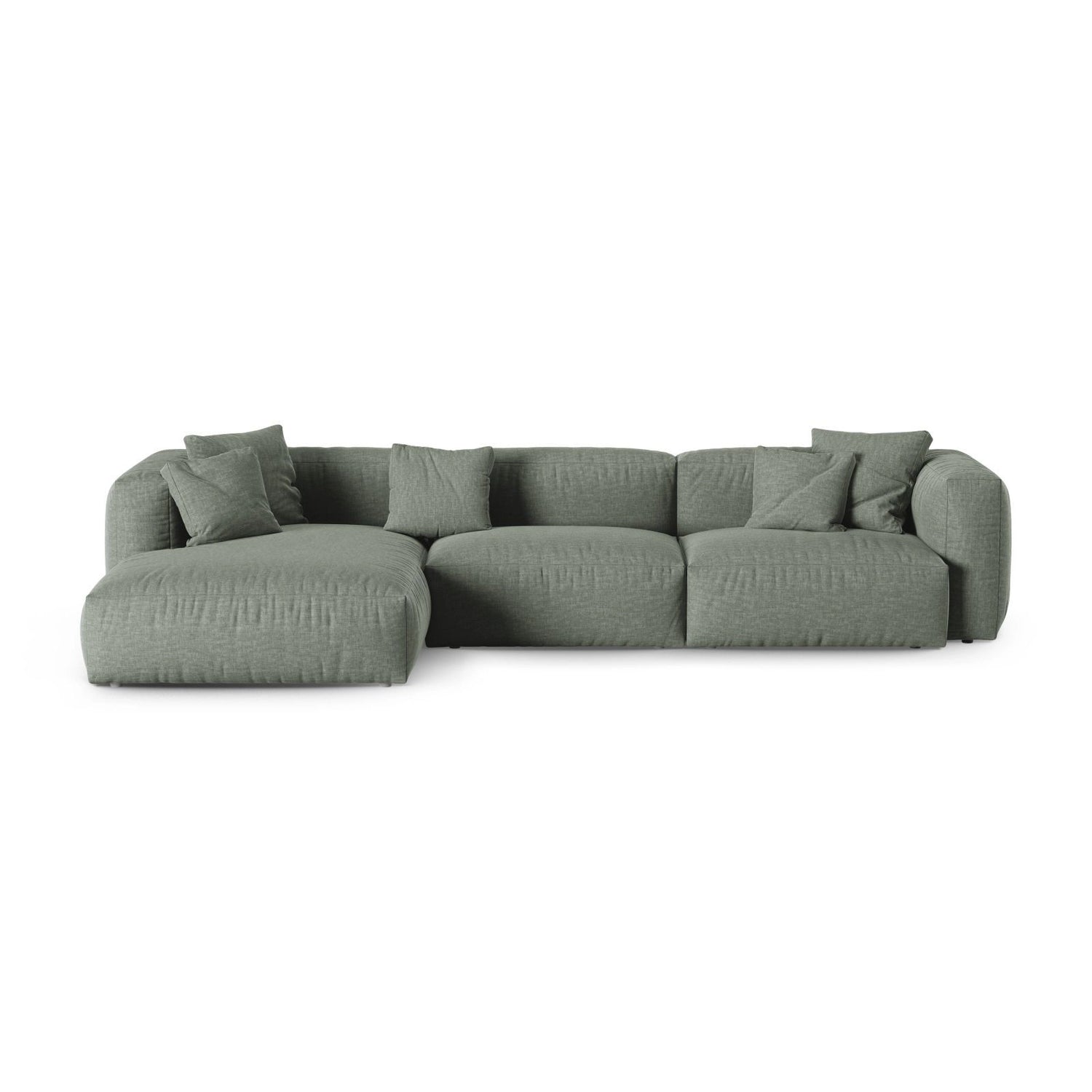 Martina modulares Ecksofa, Linke Seite, Sitztiefe 90 cm, aus Strukturierter Stoff in Moosgrün (Boston Water Green), 330x176 cm von Micadoni – Bild 1
