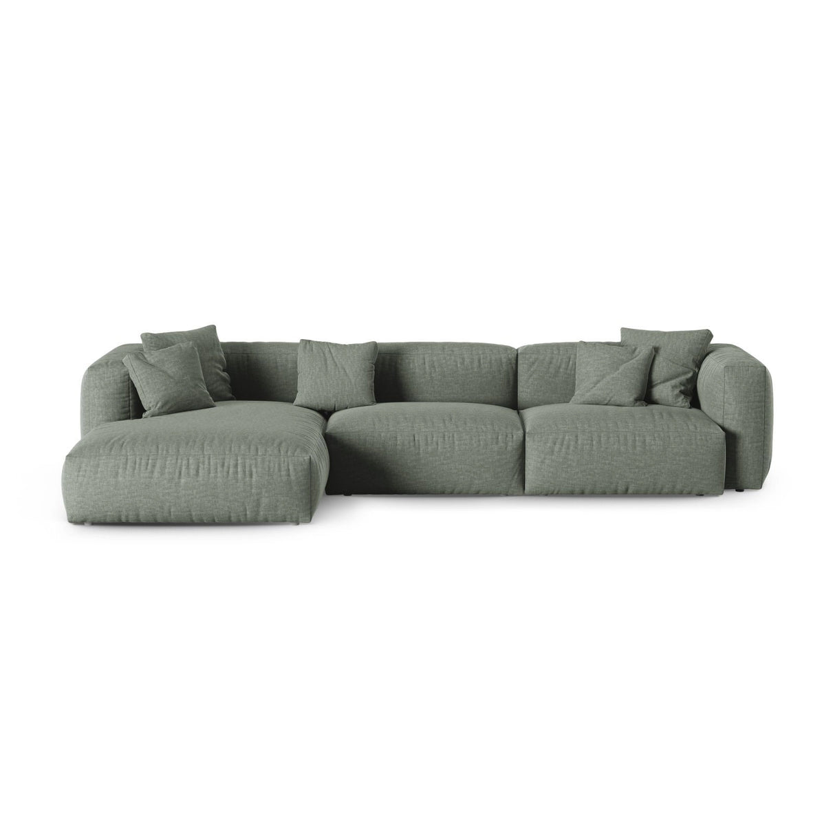 Martina modulares Ecksofa, Linke Seite, Sitztiefe 90 cm, aus Strukturierter Stoff in Moosgrün (Boston Water Green), 330x176 cm von Micadoni – Bild 1