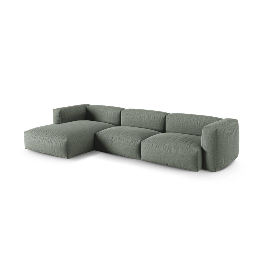 Martina modulares Ecksofa, Linke Seite, Sitztiefe 90 cm, aus Strukturierter Stoff in Moosgrün (Boston Water Green), 330x176 cm von Micadoni – Bild 3