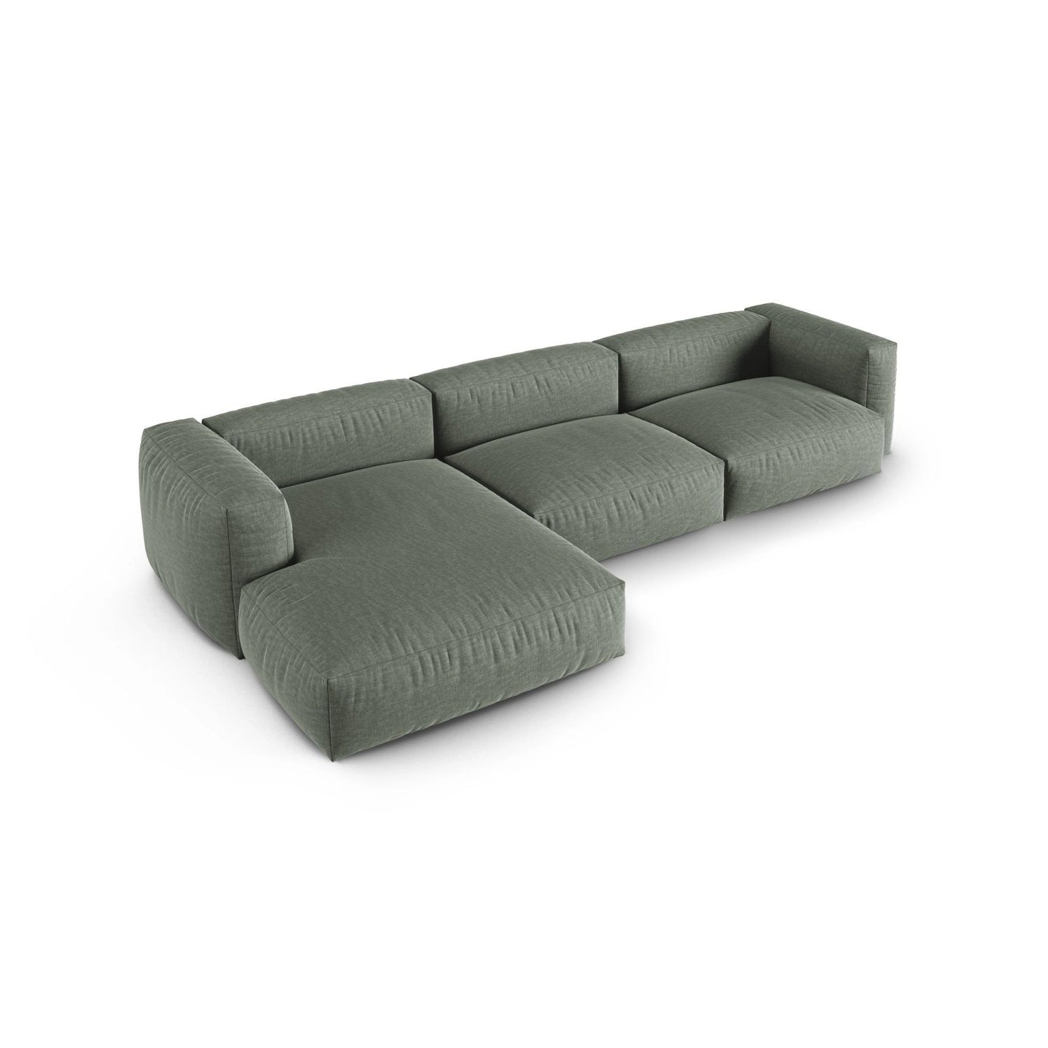 Martina modulares Ecksofa, Linke Seite, Sitztiefe 90 cm, aus Strukturierter Stoff in Moosgrün (Boston Water Green), 330x176 cm von Micadoni – Bild 4