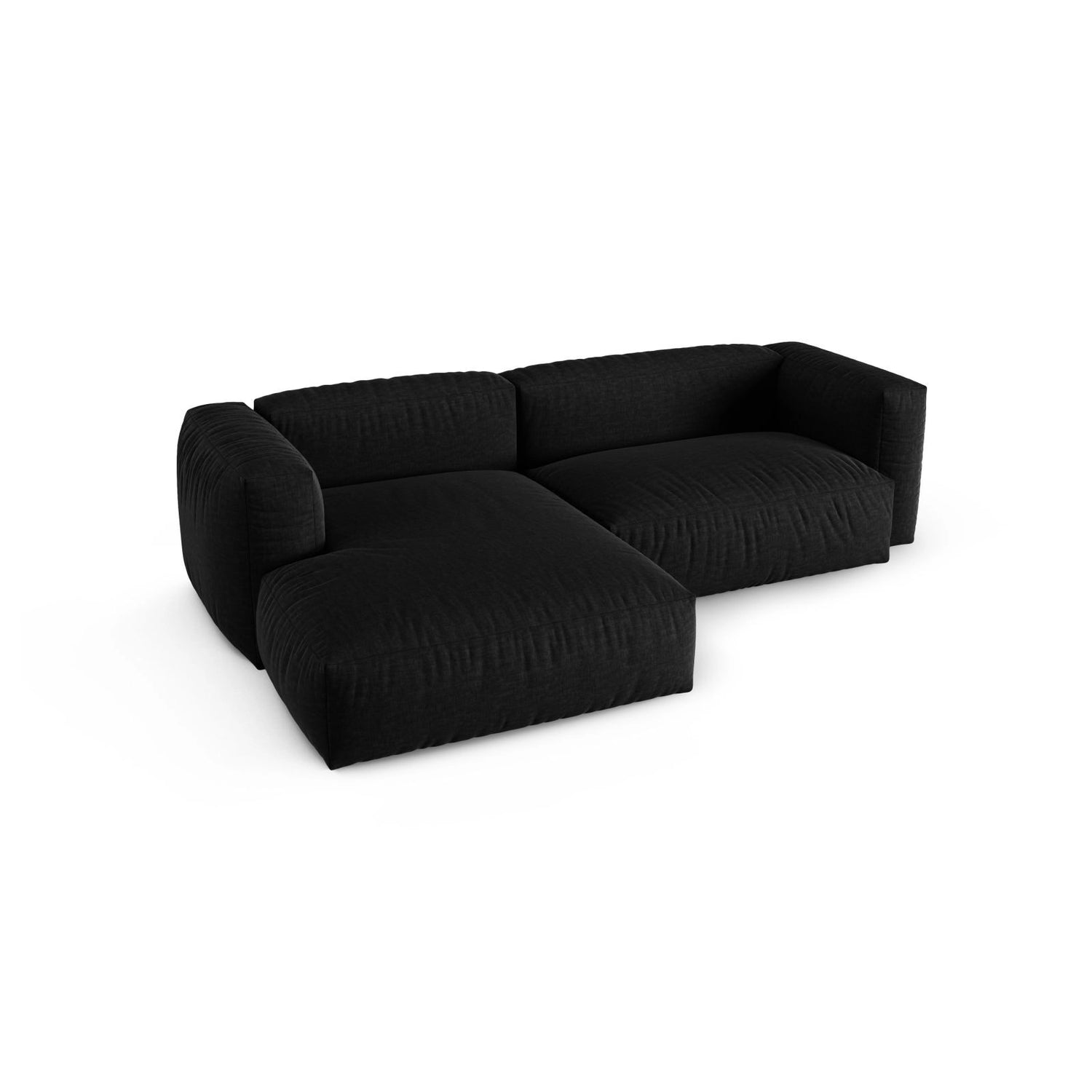 Martina modulares Ecksofa, Linke Seite, Sitztiefe 90 cm, aus Strukturierter Stoff in Schwarz (Boston Black), 280x176 cm von Micadoni – Bild 4