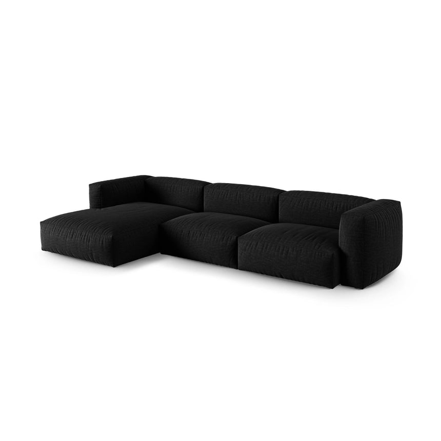 Martina modulares Ecksofa, Linke Seite, Sitztiefe 90 cm, aus Strukturierter Stoff in Schwarz (Boston Black), 330x176 cm von Micadoni – Bild 3