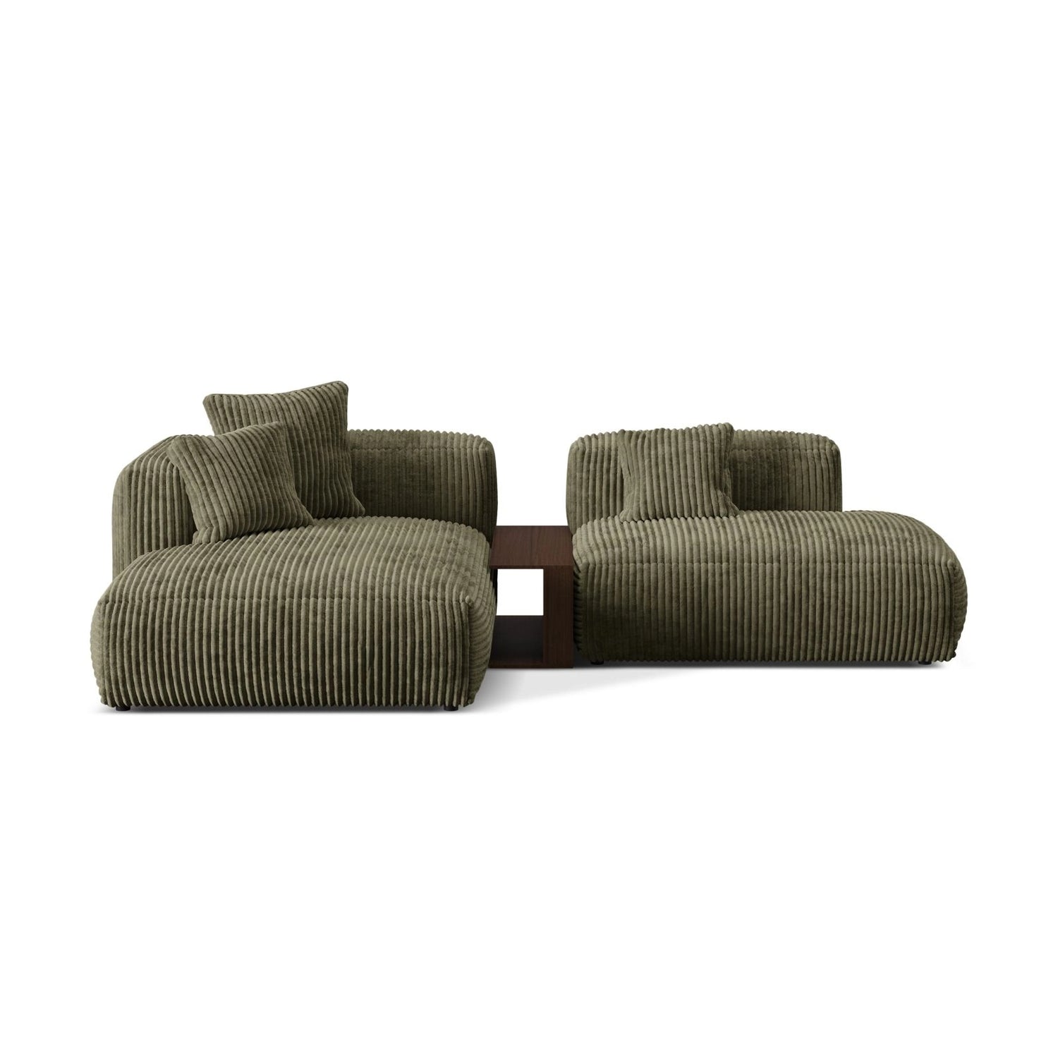 Martina modulares Ecksofa, Linke Seite, aus Cord in Moosgrün (Tilia 37), 285x176 cm
 von Micadoni – Bild 1