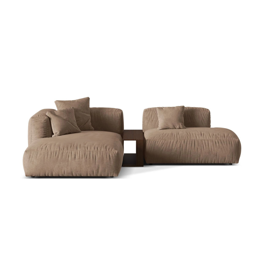 Martina modulares Ecksofa, Linke Seite, aus Samt in Dunkelbeige (Vogue 3), 285x176 cm
 von Micadoni – Bild 1