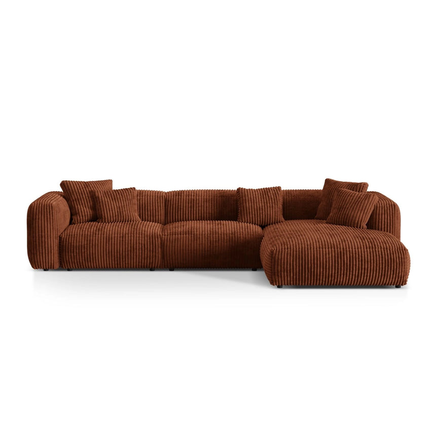 Martina modulares Ecksofa, Rechte Seite, Sitztiefe 76 cm, aus Cord in Brick (Tilia 52), 330x176 cm von Micadoni – Bild 1