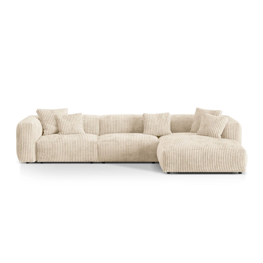 Martina modulares Ecksofa, Rechte Seite, Sitztiefe 76 cm, aus Cord in Leichtes Beige (Tilia 03), 330x176 cm von Micadoni – Bild 1
