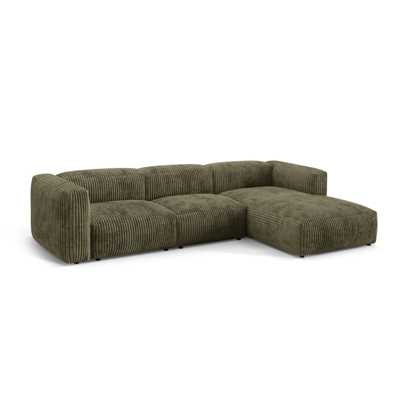 Martina modulares Ecksofa, Rechte Seite, Sitztiefe 76 cm, aus Cord in Moosgrün (Tilia 37), 330x176 cm von Micadoni – Bild 3
