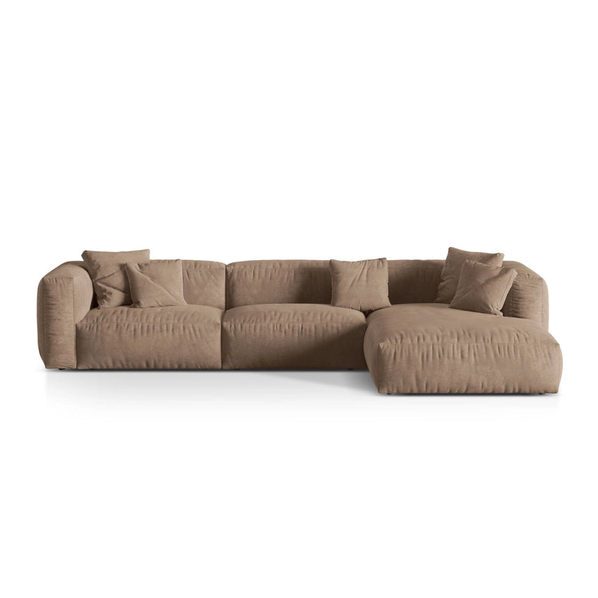 Martina modulares Ecksofa, Rechte Seite, Sitztiefe 76 cm, aus Samt in Dunkelbeige (Vogue 3), 330x176 cm von Micadoni – Bild 1