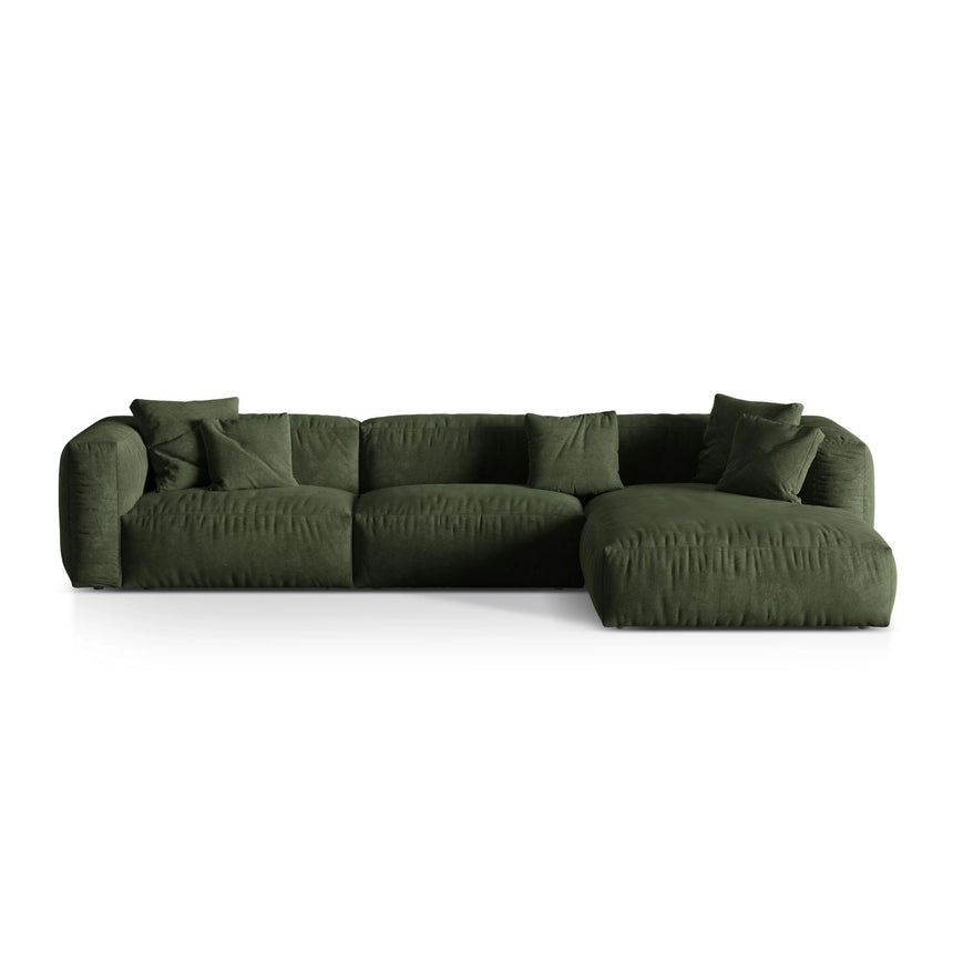 Martina modulares Ecksofa, Rechte Seite, Sitztiefe 76 cm, aus Samt in Grün (Vogue 11), 330x176 cm von Micadoni – Bild 1