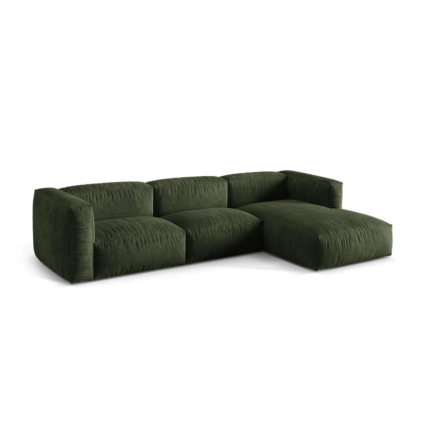 Martina modulares Ecksofa, Rechte Seite, Sitztiefe 76 cm, aus Samt in Grün (Vogue 11), 330x176 cm von Micadoni – Bild 3