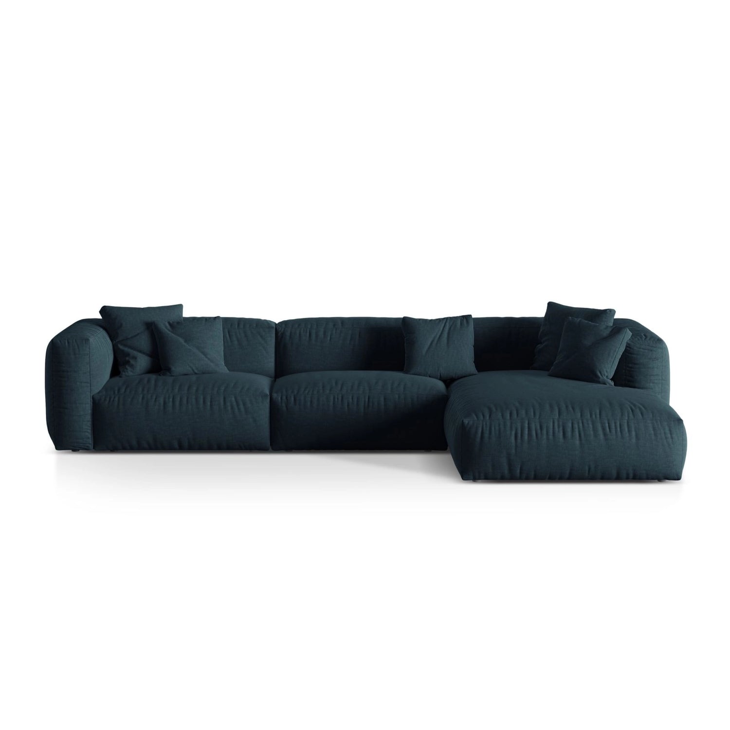 Martina modulares Ecksofa, Rechte Seite, Sitztiefe 76 cm, aus Strukturierter Stoff in Blau Jeans (Boston Ocean), 330x176 cm von Micadoni – Bild 1