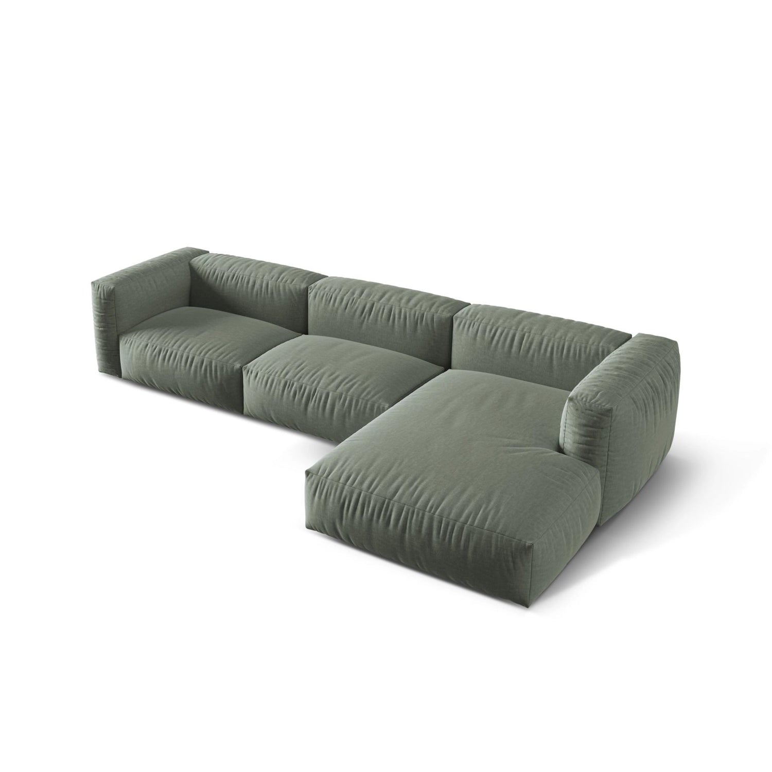 Martina modulares Ecksofa, Rechte Seite, Sitztiefe 76 cm, aus Strukturierter Stoff in Moosgrün (Boston Water Green), 330x176 cm von Micadoni – Bild 4