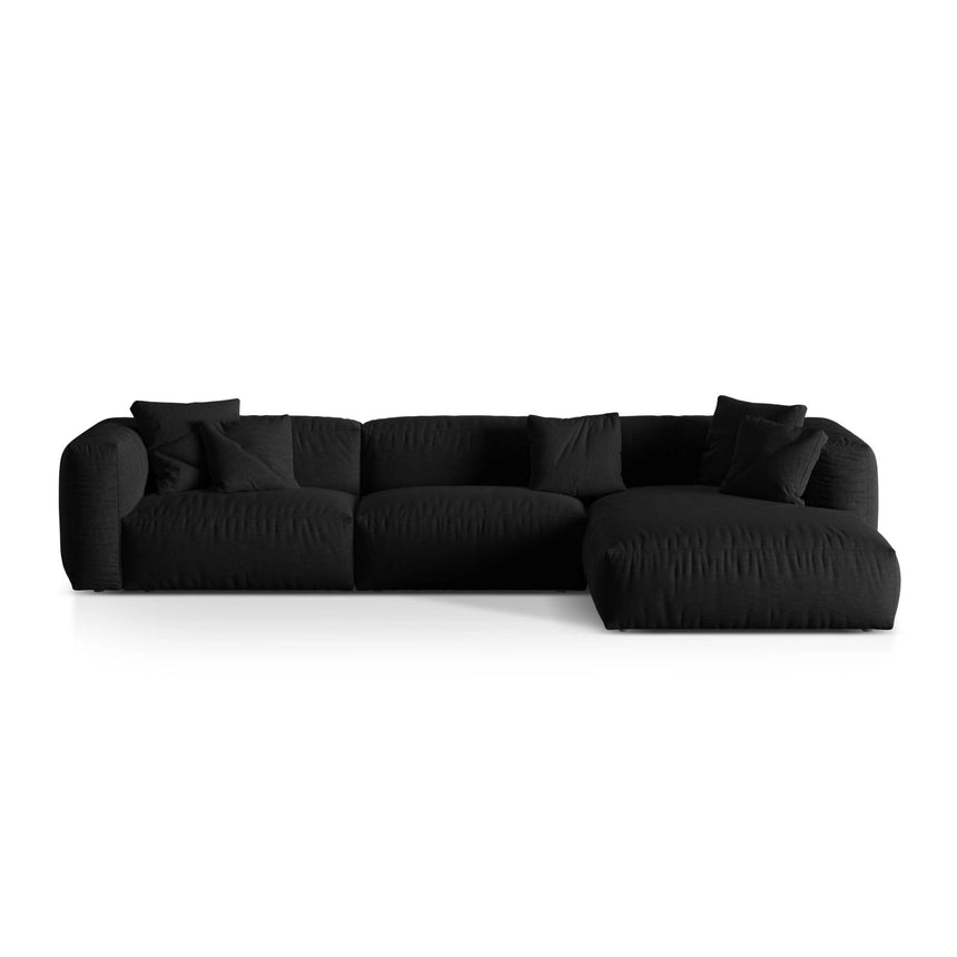 Martina modulares Ecksofa, Rechte Seite, Sitztiefe 76 cm, aus Strukturierter Stoff in Schwarz (Boston Black), 330x176 cm von Micadoni – Bild 1