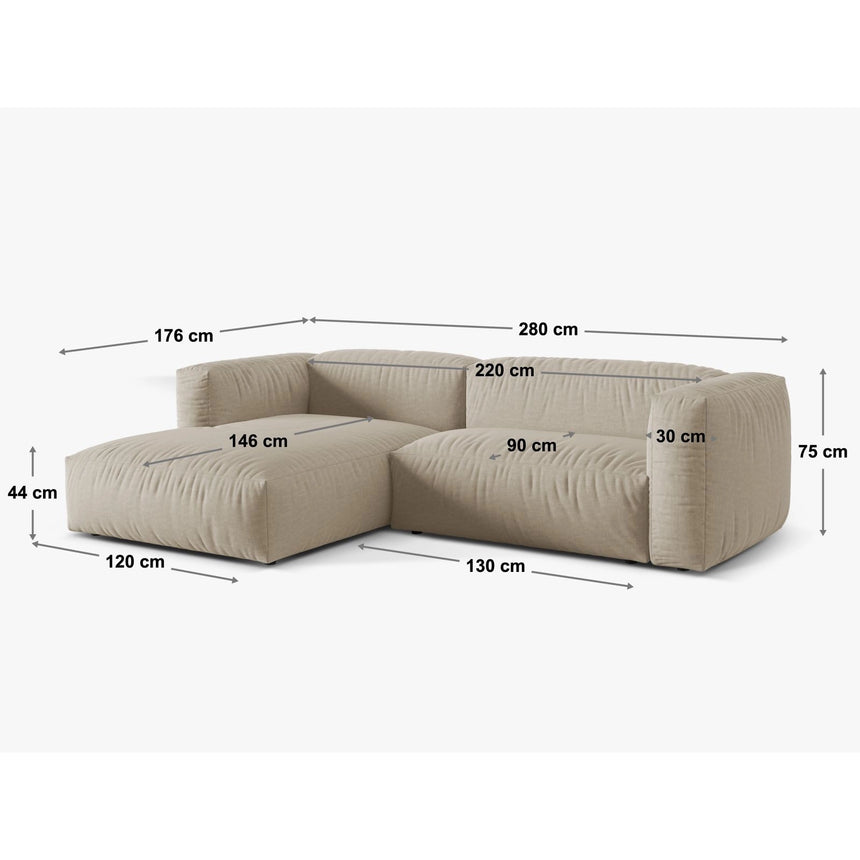 Martina modulares Ecksofa, Rechte Seite, Sitztiefe 90 cm, aus Boucle in Beige (Monet Sand), 280x176 cm von Micadoni – Bild 2