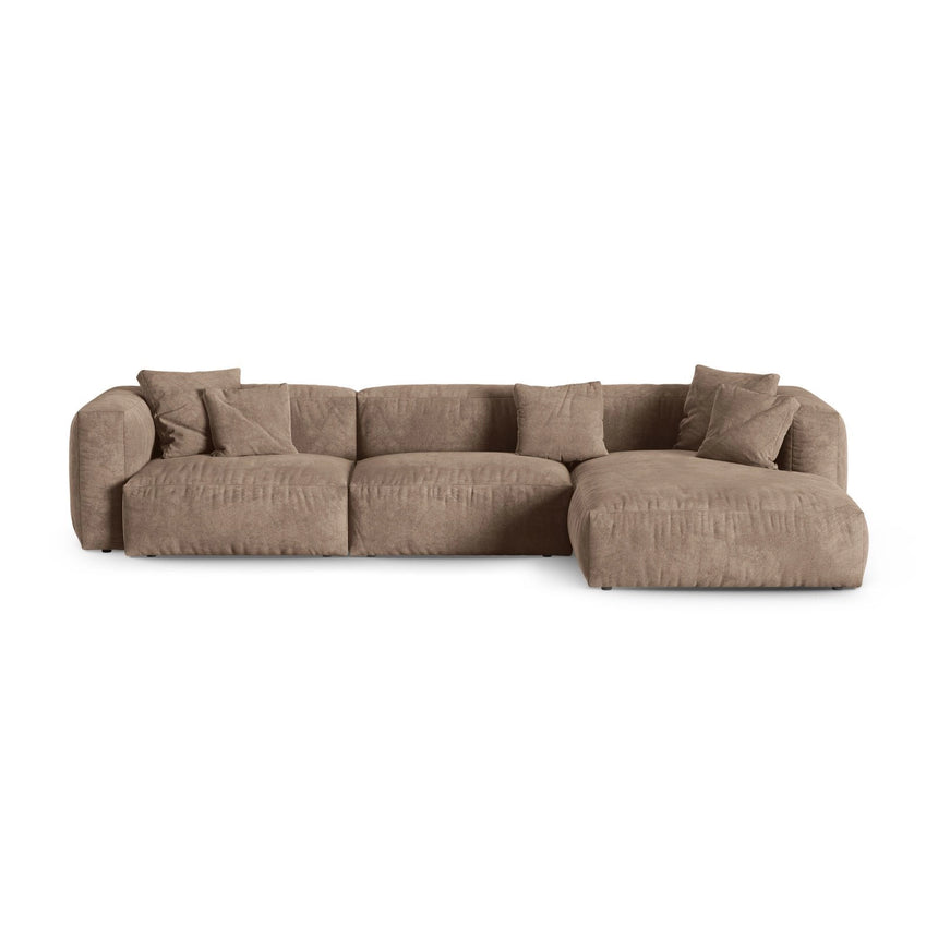 Martina modulares Ecksofa, Rechte Seite, Sitztiefe 90 cm, aus Samt in Dunkelbeige (Vogue 3), 330x176 cm von Micadoni – Bild 1
