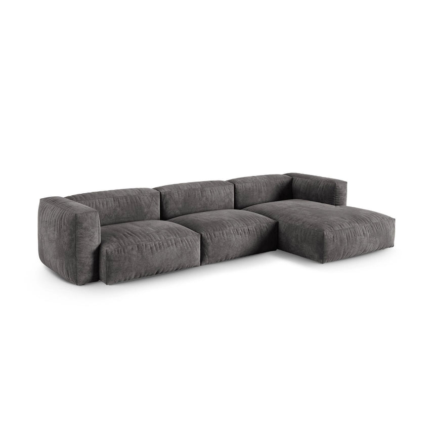 Martina modulares Ecksofa, Rechte Seite, Sitztiefe 90 cm, aus Samt in Grau (Vogue 15), 330x176 cm von Micadoni – Bild 3