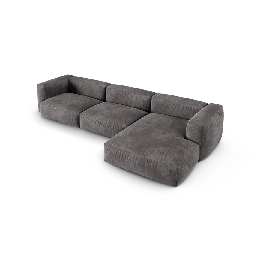 Martina modulares Ecksofa, Rechte Seite, Sitztiefe 90 cm, aus Samt in Grau (Vogue 15), 330x176 cm von Micadoni – Bild 4