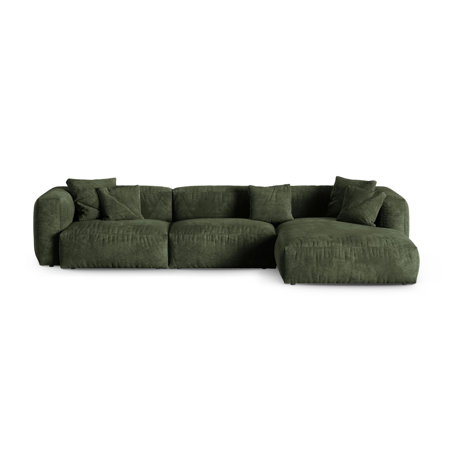 Martina modulares Ecksofa, Rechte Seite, Sitztiefe 90 cm, aus Samt in Grün (Vogue 11), 330x176 cm von Micadoni – Bild 1