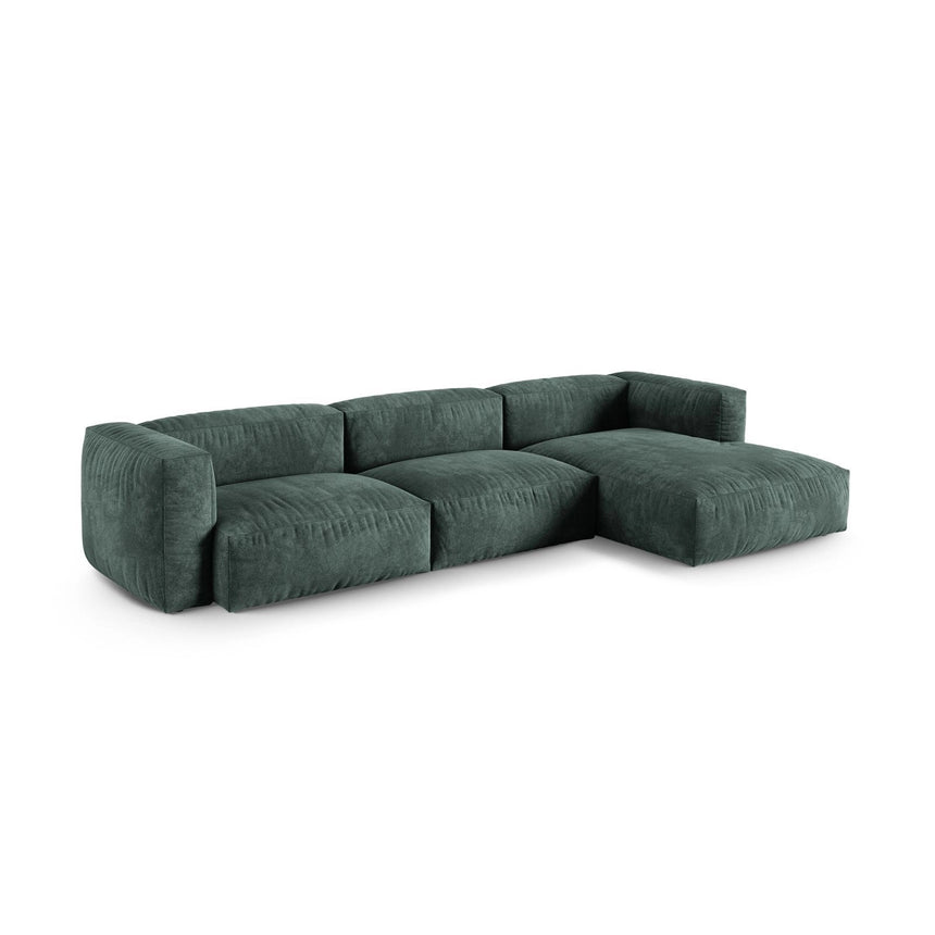 Martina modulares Ecksofa, Rechte Seite, Sitztiefe 90 cm, aus Samt in Petrol (Vogue 12), 330x176 cm von Micadoni – Bild 3