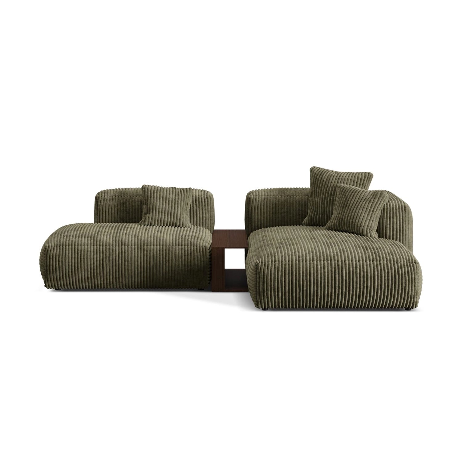 Martina modulares Ecksofa, Rechte Seite, aus Cord in Moosgrün (Tilia 37), 285x176 cm von Micadoni – Bild 1