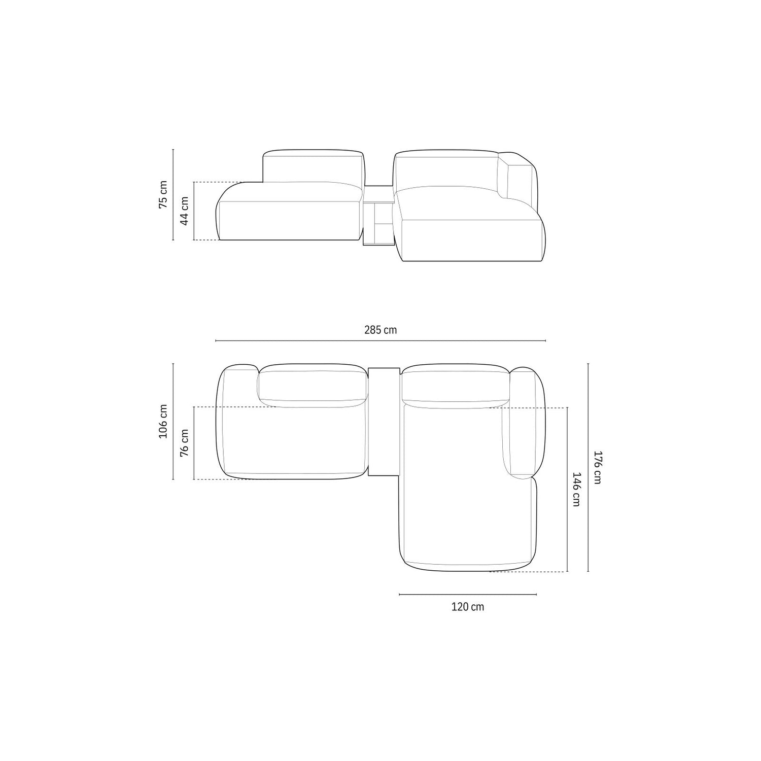 Martina modulares Ecksofa, Rechte Seite, aus Samt, Cord oder Strukturstoff, 285x176 cm von Micadoni – Bild 2