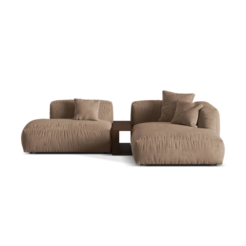 Martina modulares Ecksofa, Rechte Seite, aus Samt in Dunkelbeige (Vogue 3), 285x176 cm von Micadoni – Bild 1